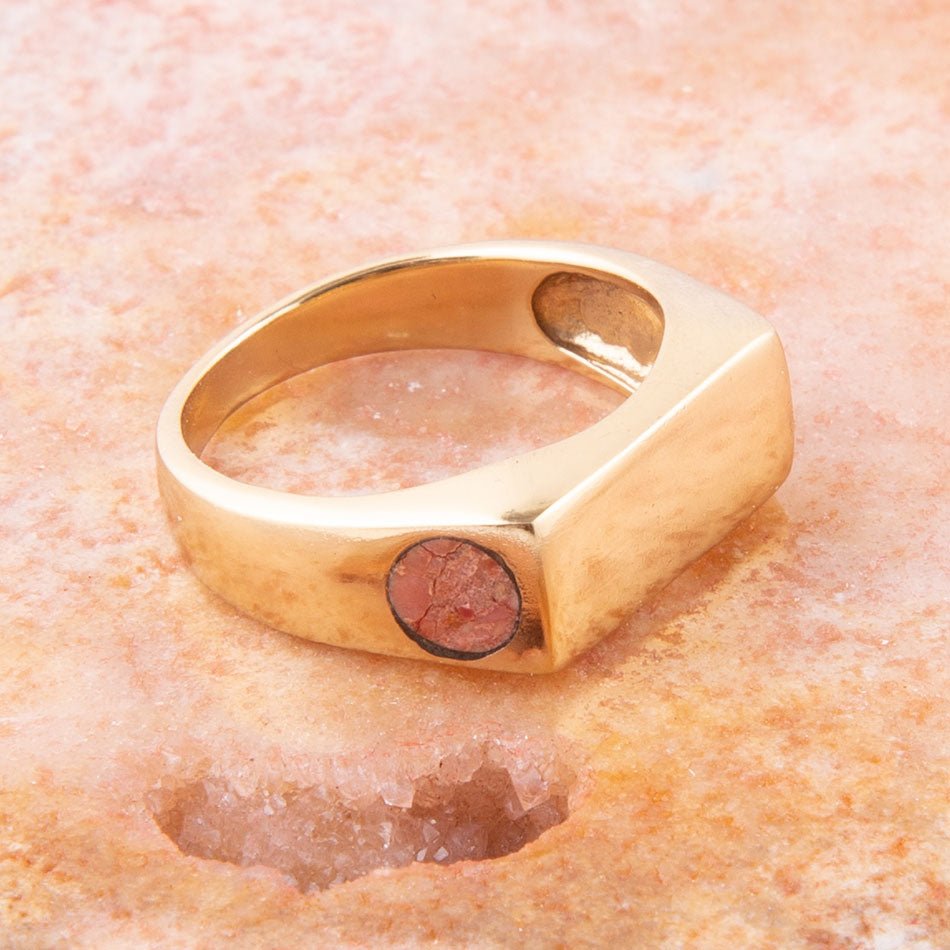 Signet Orange Sponge Coral and Bronze In The Hole Ring