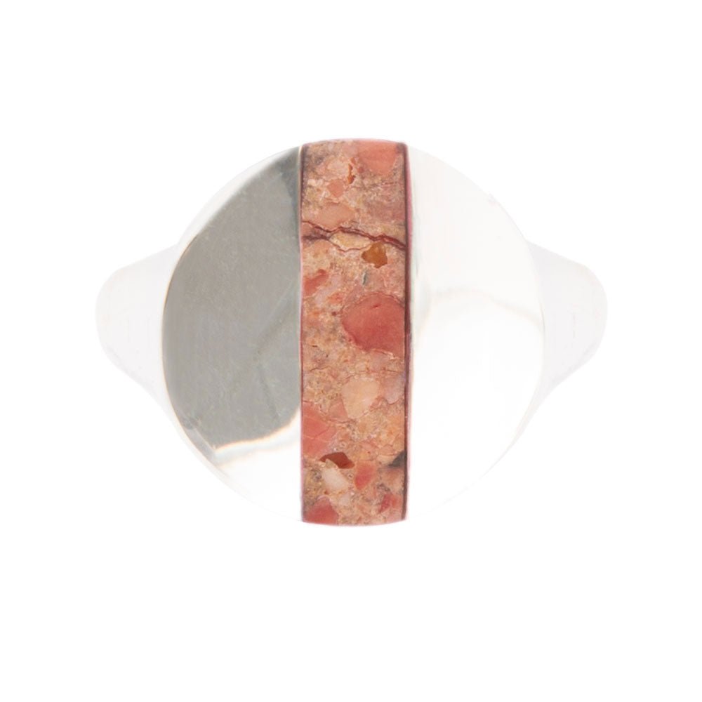 Signet Orange Sponge Coral and Sterling Silver Circle Ring