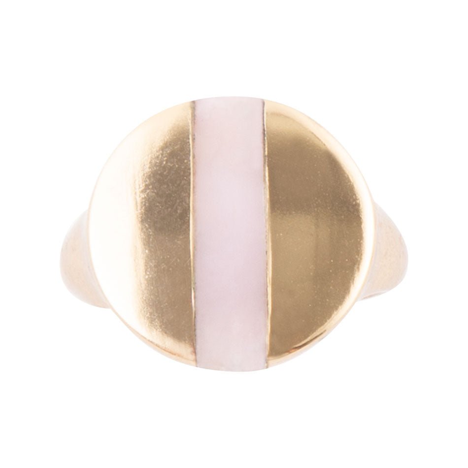 Signet Pink Opal and Bronze Circle Ring