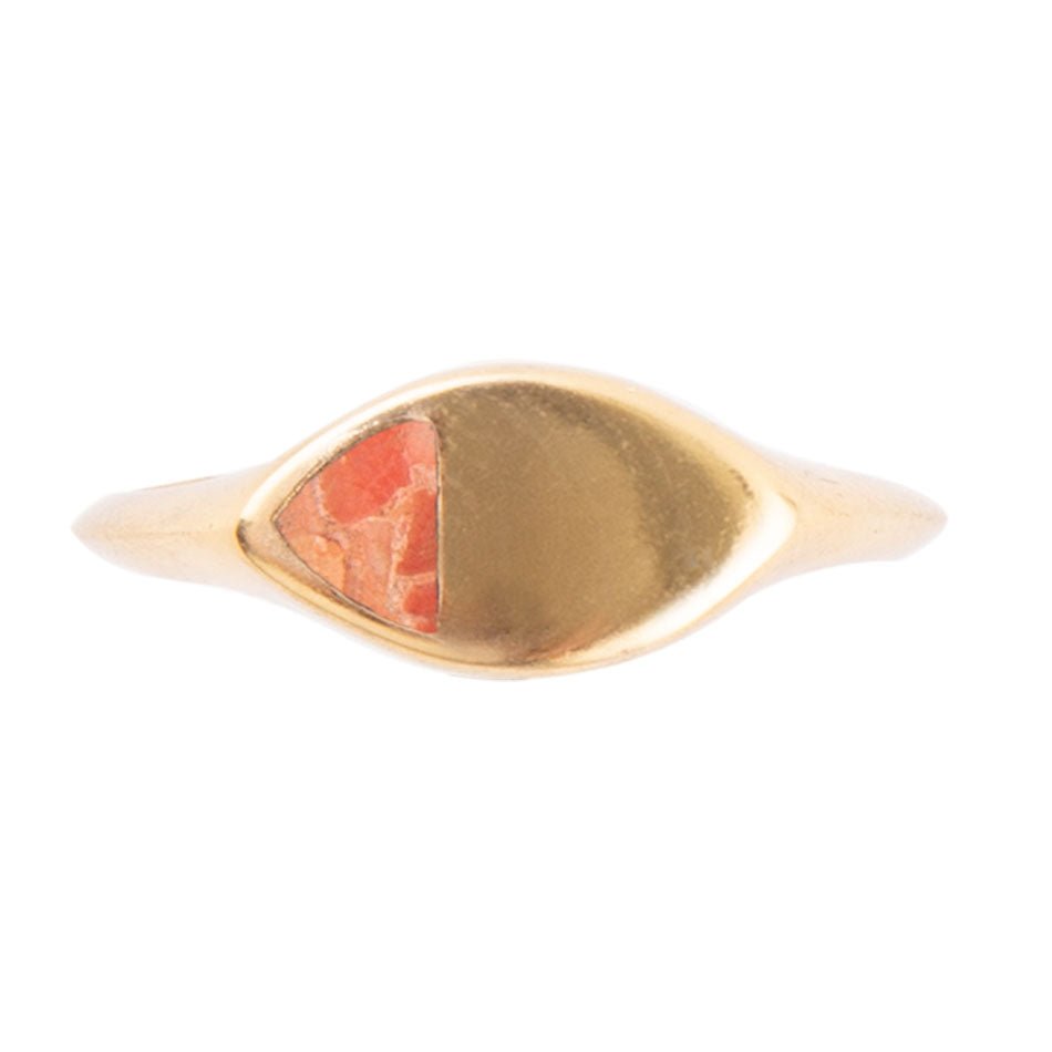 Signet Triangle Orange Sponge Coral and Golden Bronze Ring