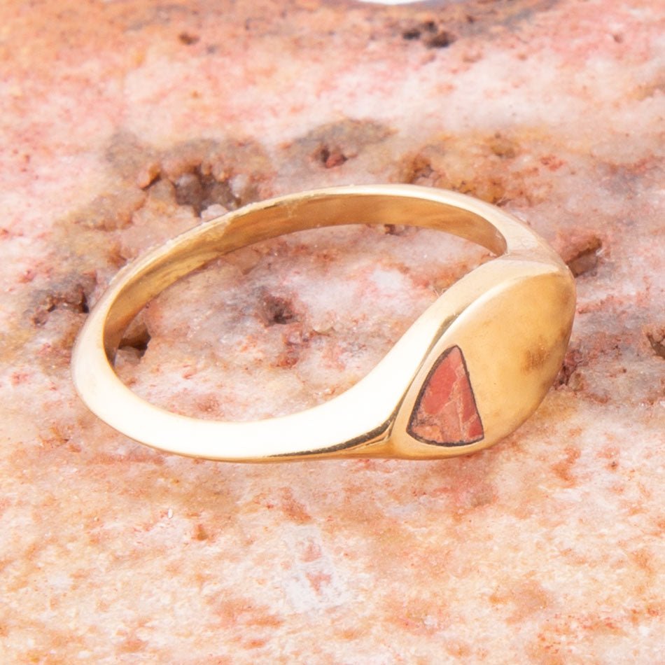 Signet Triangle Orange Sponge Coral and Golden Bronze Ring
