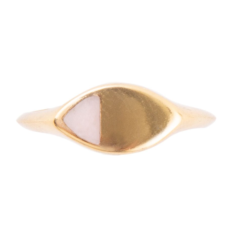 Signet Triangle Pink Opal and Bronze Ring
