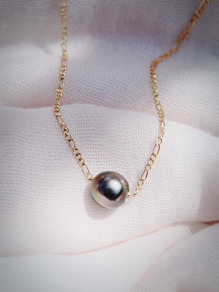Gold Single Floating Tahitian Pearl Necklace - Miliani