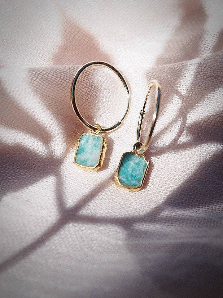 Small Amazonite Hoop Earrings - Kaheka