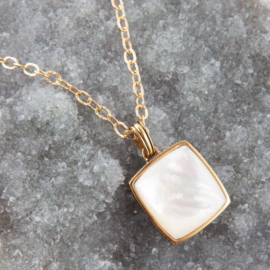 Squared Up White Mother of Pearl Golden Pendant Necklace
