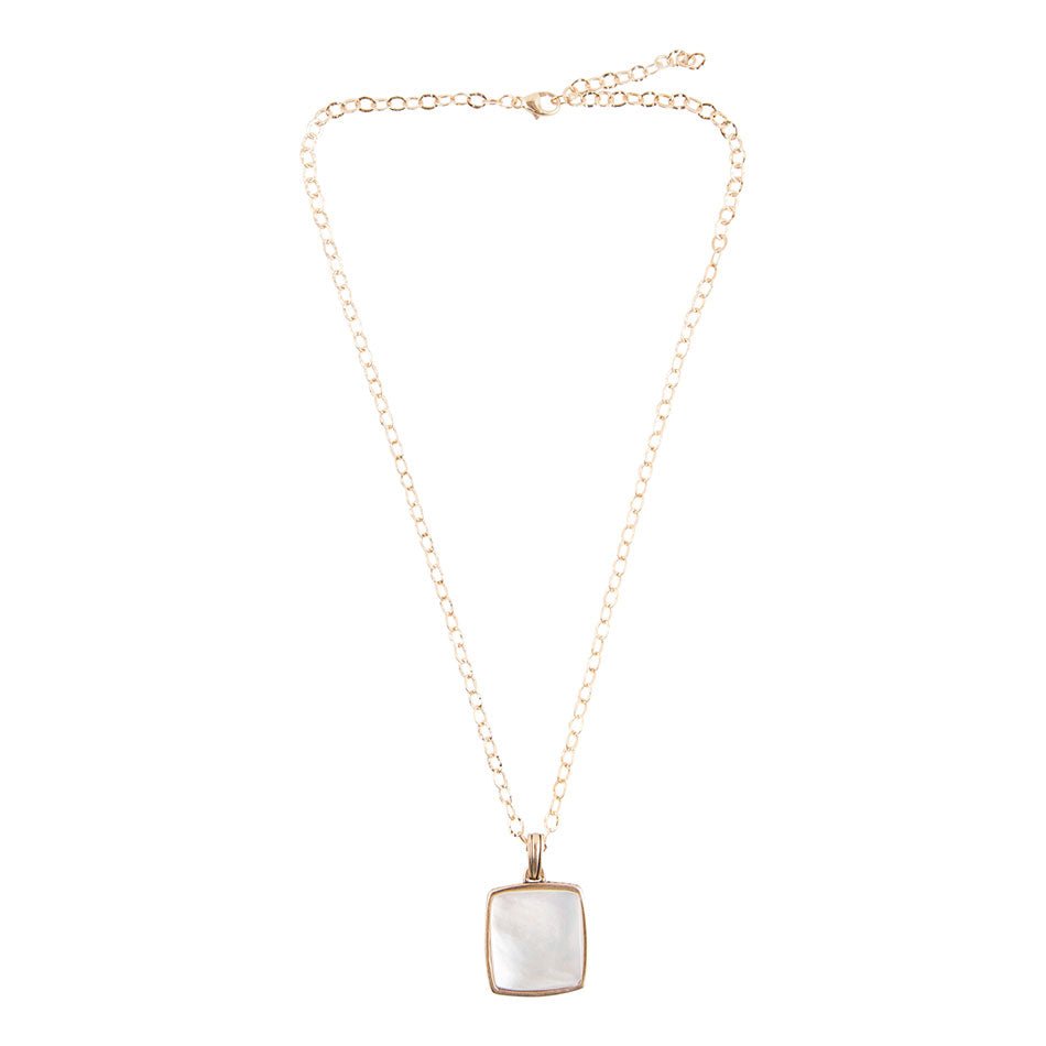 Squared Up White Mother of Pearl Golden Pendant Necklace