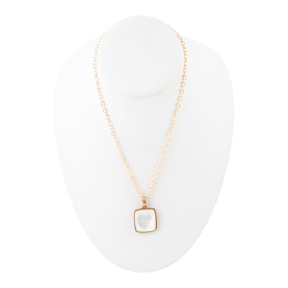 Squared Up White Mother of Pearl Golden Pendant Necklace