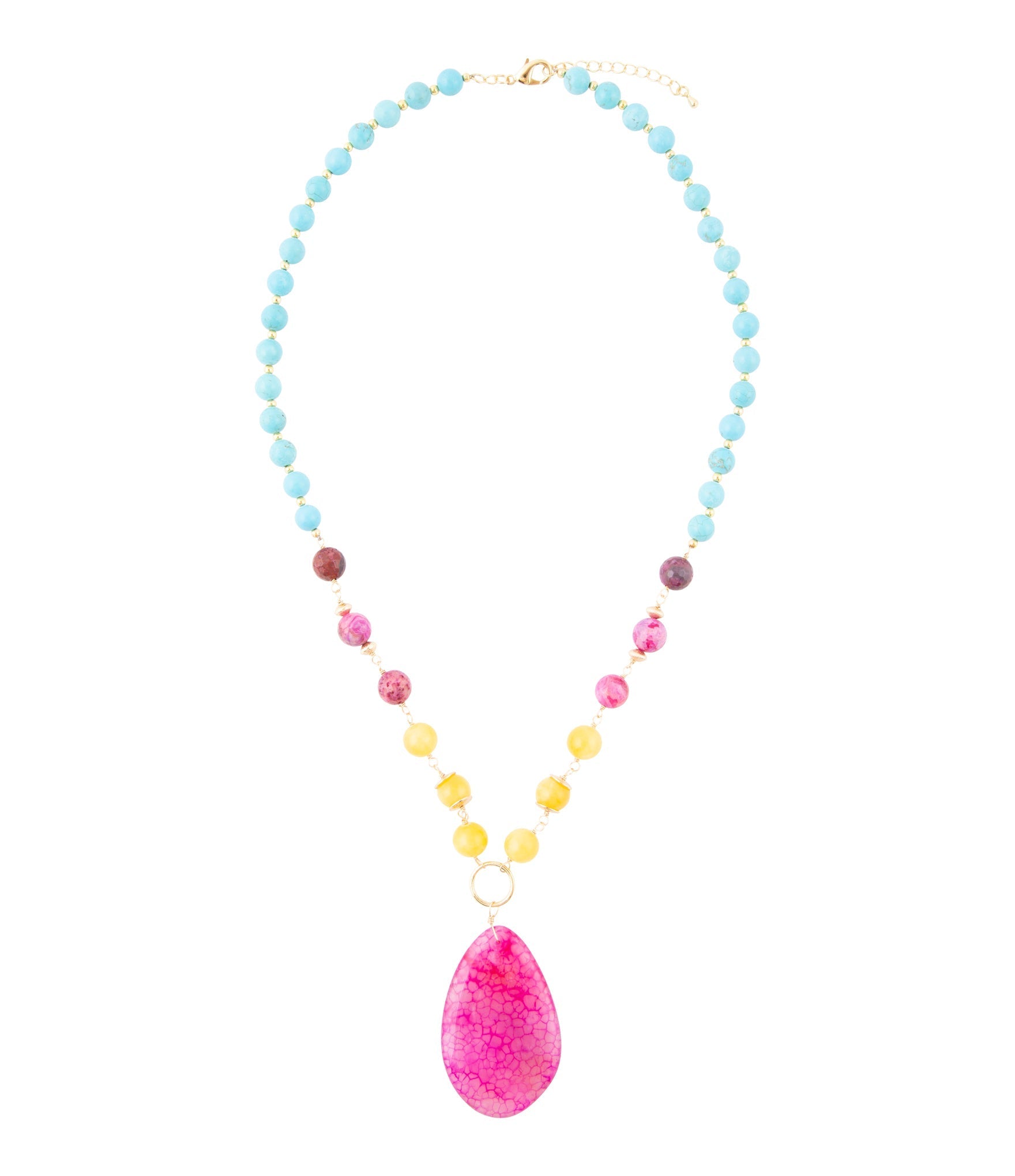 St. Augustine Pink Agate Golden Pendant Necklace