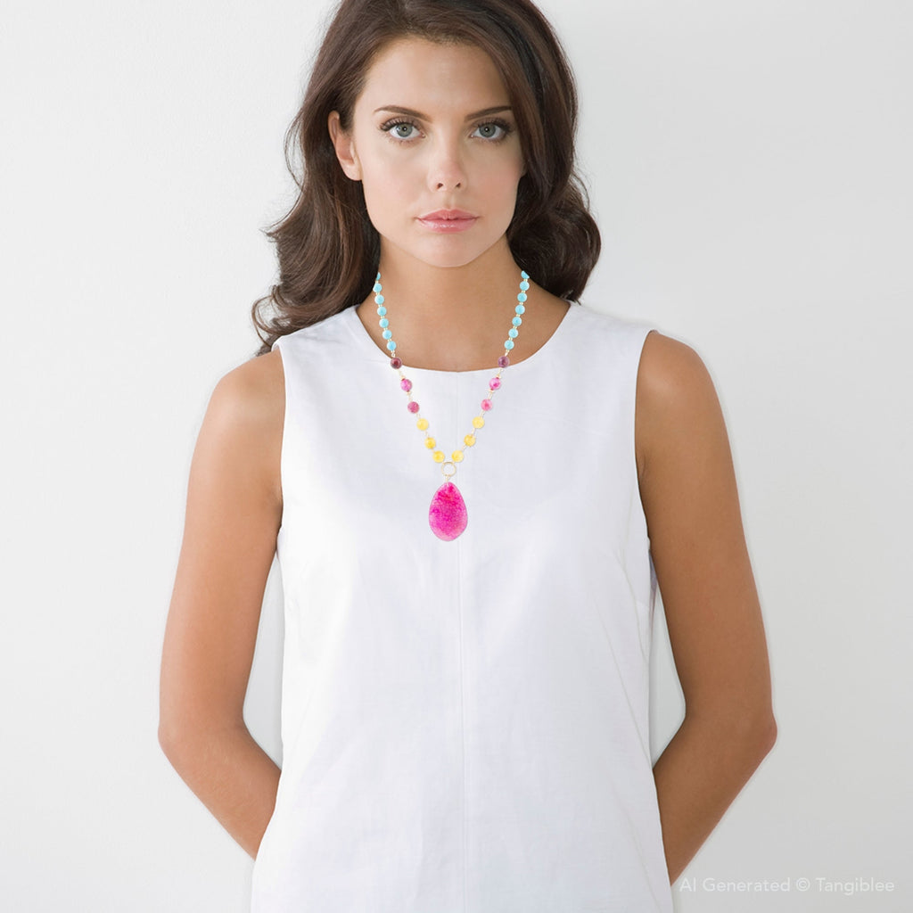 St. Augustine Pink Agate Golden Pendant Necklace