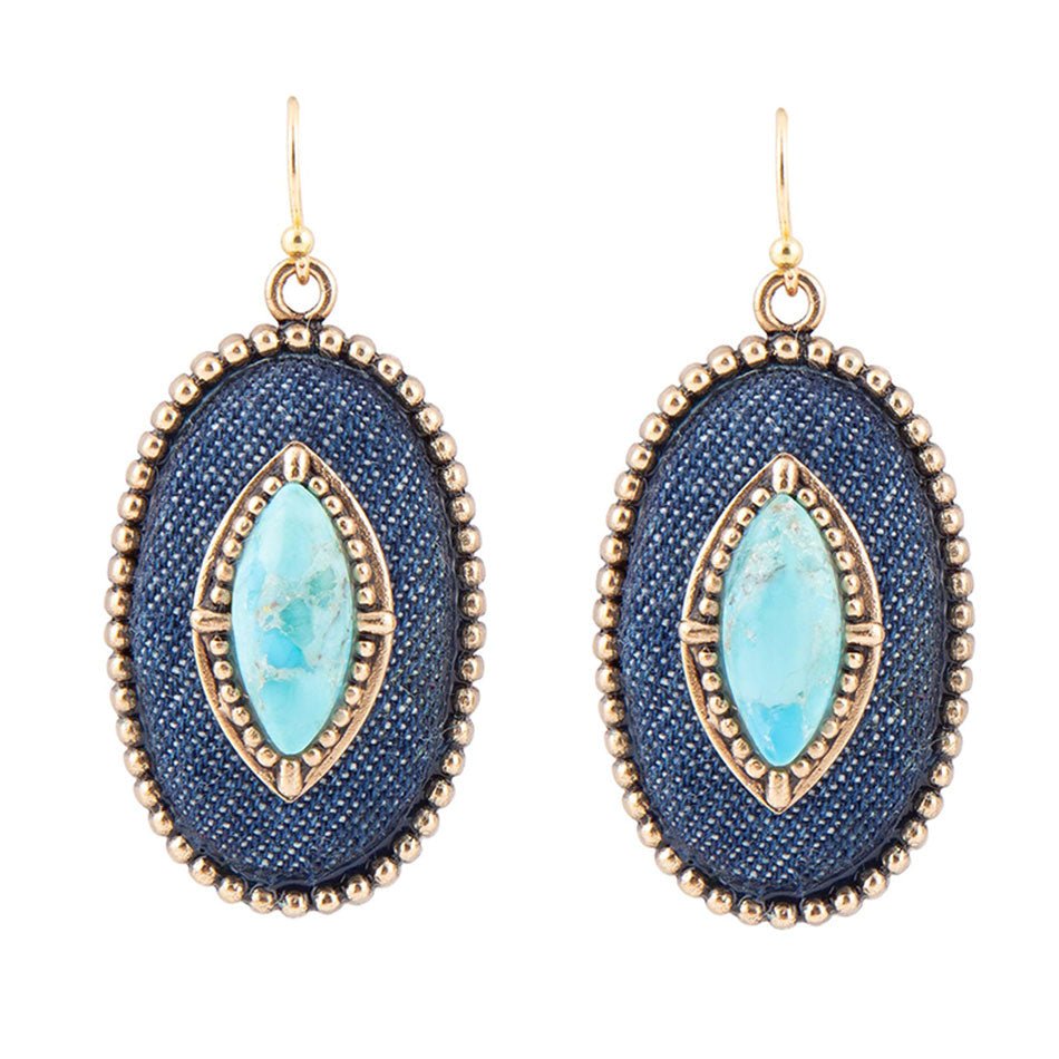 Stacked Blue Turquoise and Denim Golden Drop Earrings