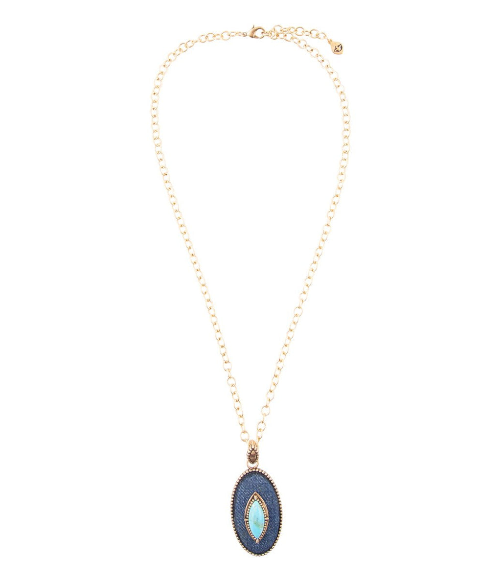 Stacked Blue Turquoise and Denim Golden Pendant Necklace