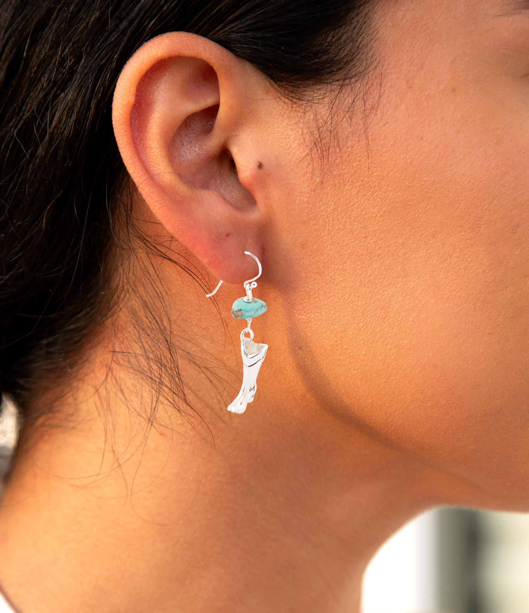Sterling Silver Boot Charm and Blue Turquoise Earrings