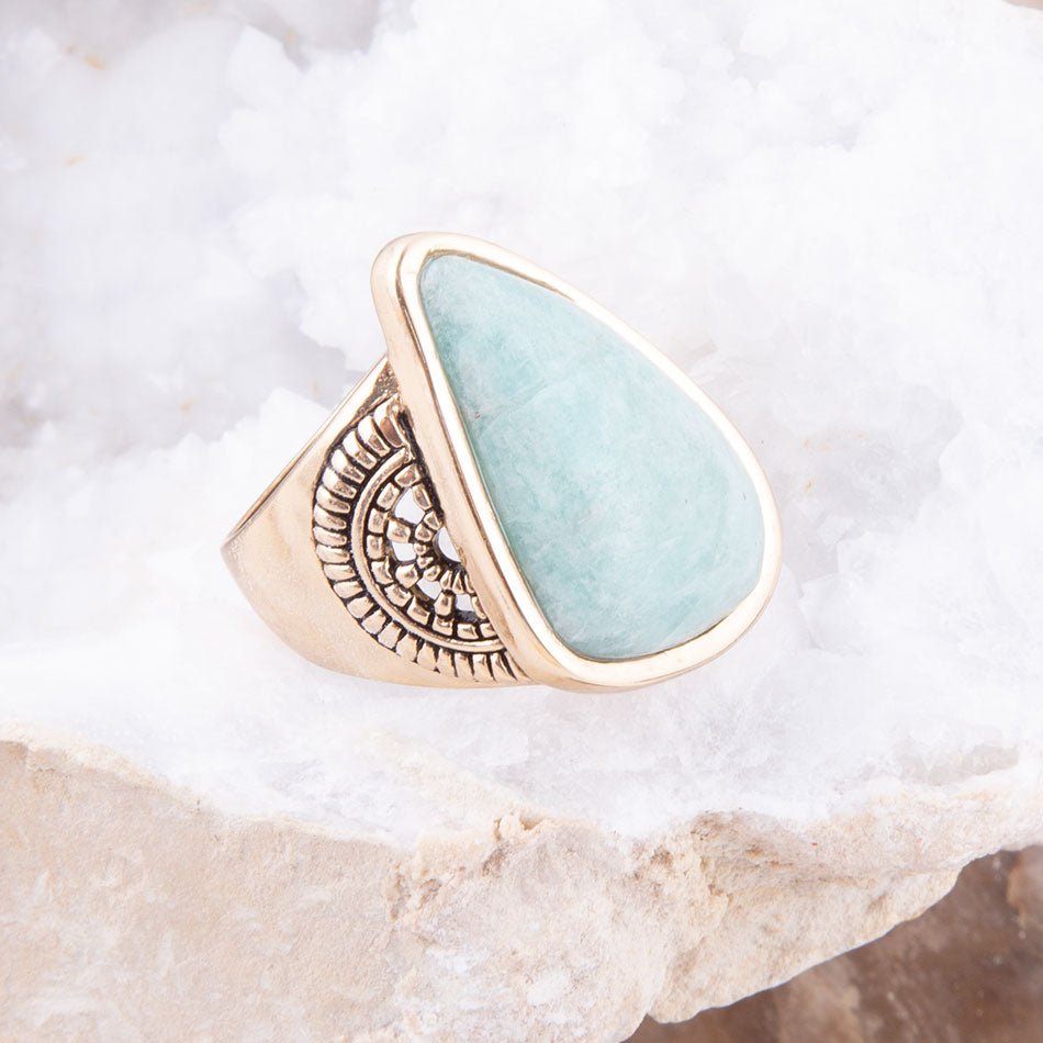 Sunset Blue Amazonite and Golden Ring