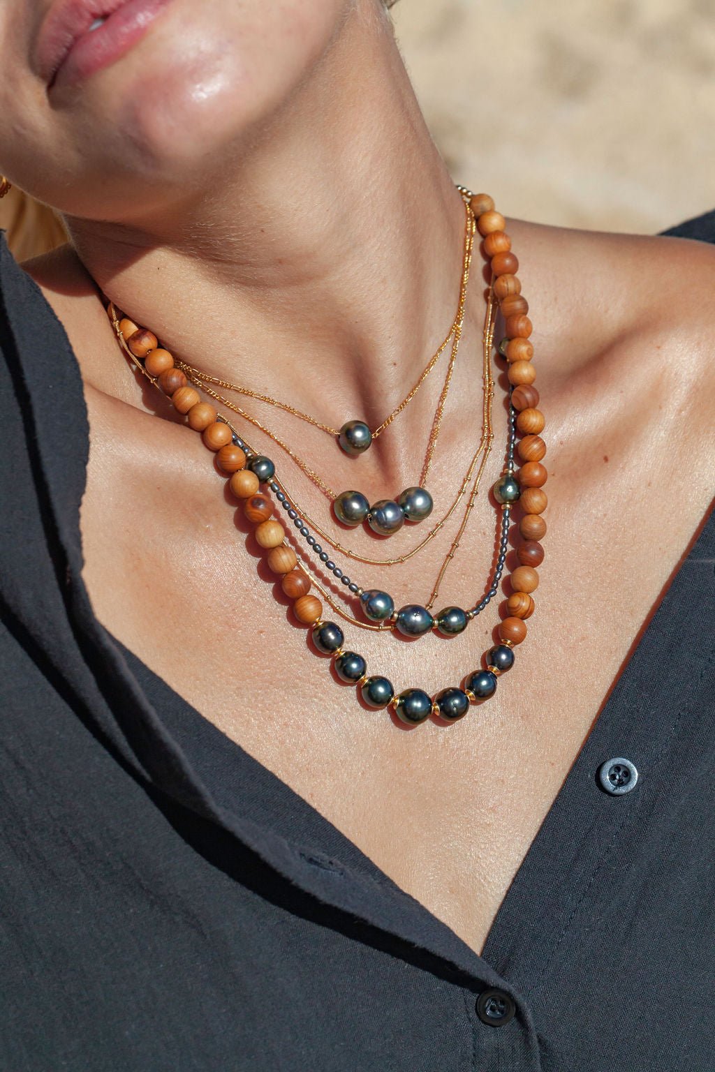 Tahitian Pearl Beaded Necklace - Hokuloa