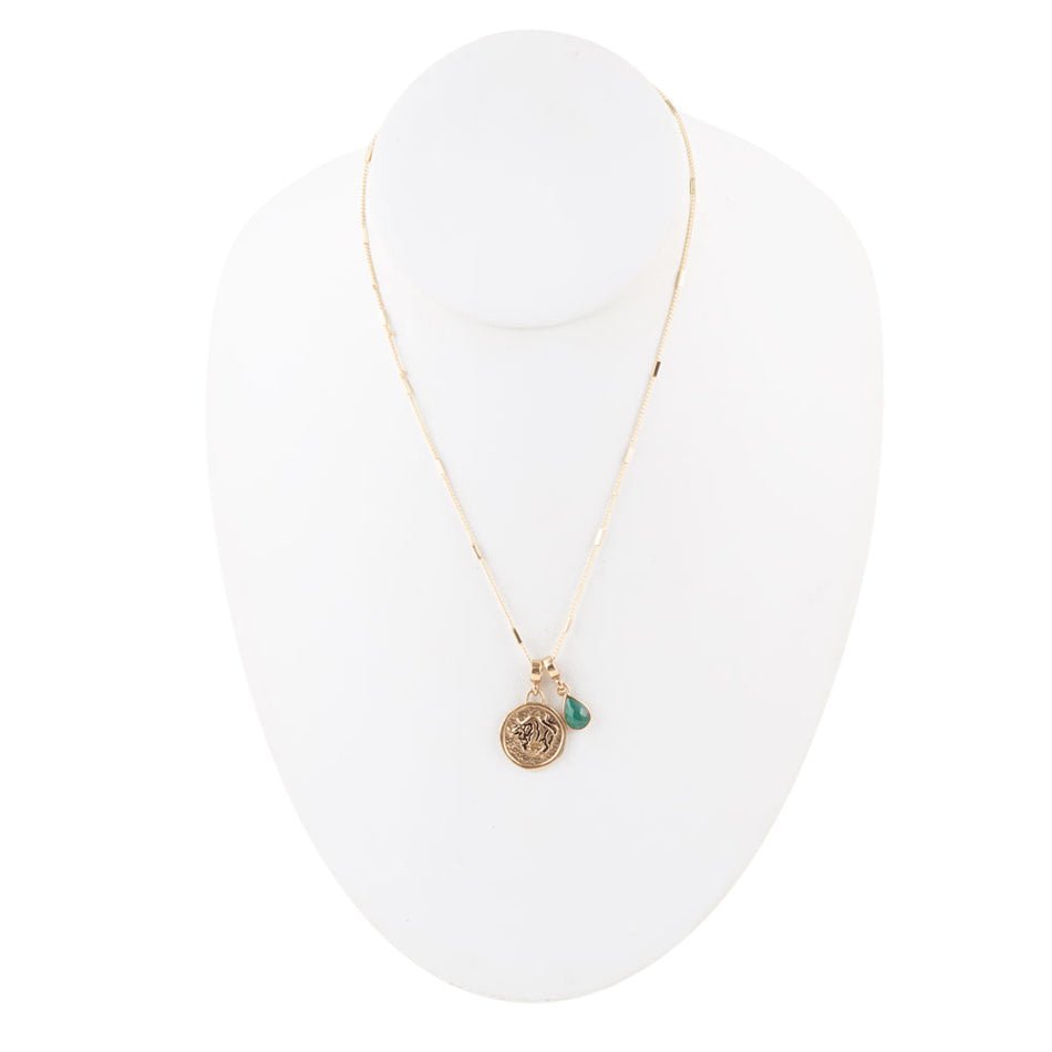Taurus - Zodiac Green Malachite Golden Charm Necklace