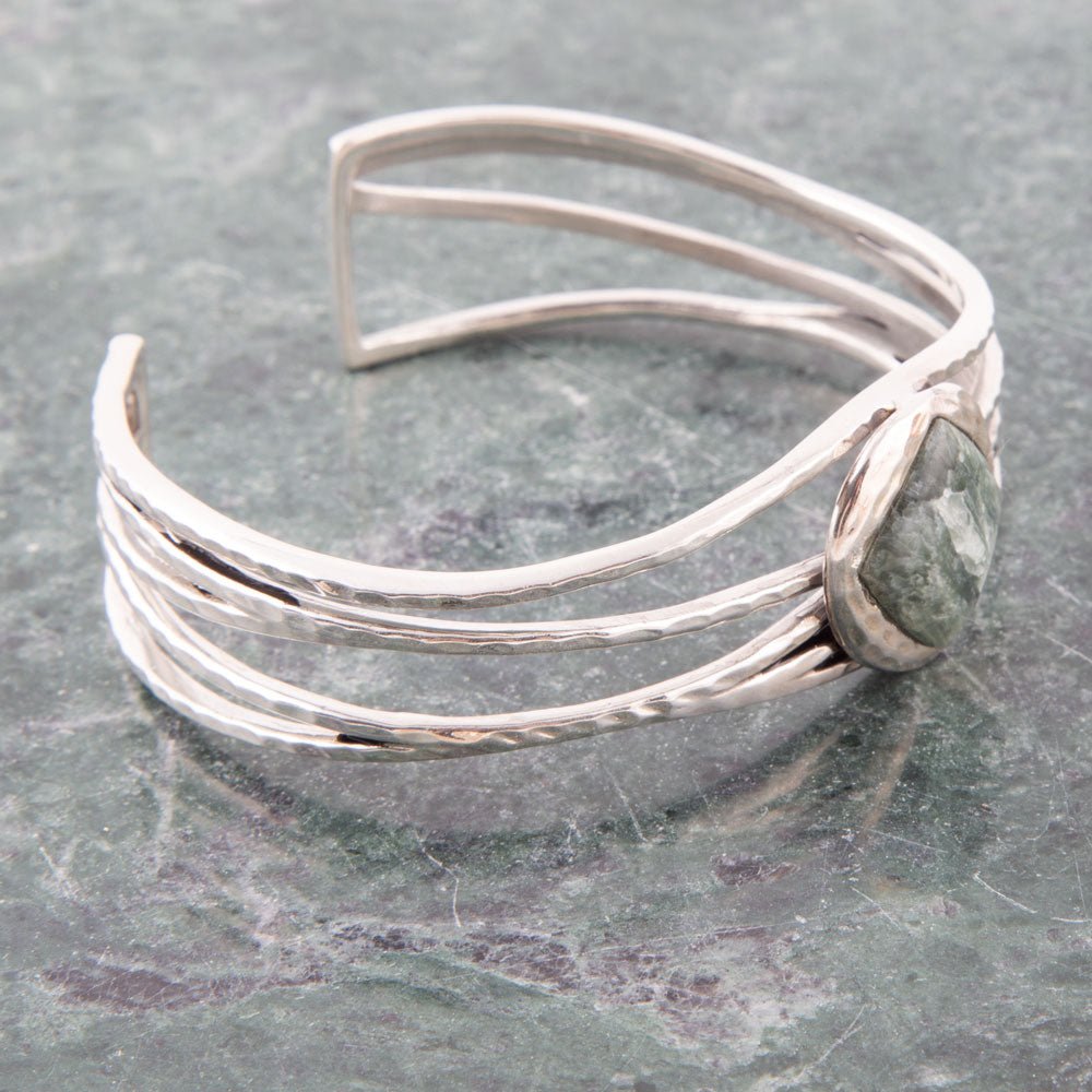 Terra Green Seraphinite and Sterling Silver Cuff Bracelet