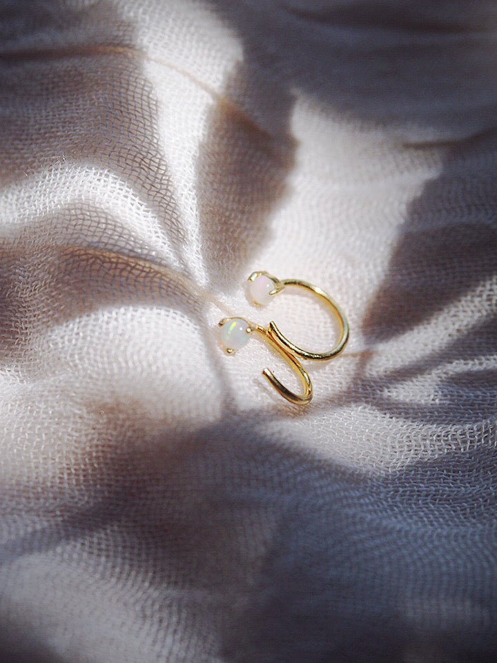 Sale - Tiny Open Opal Hoop Earrings - Kalino