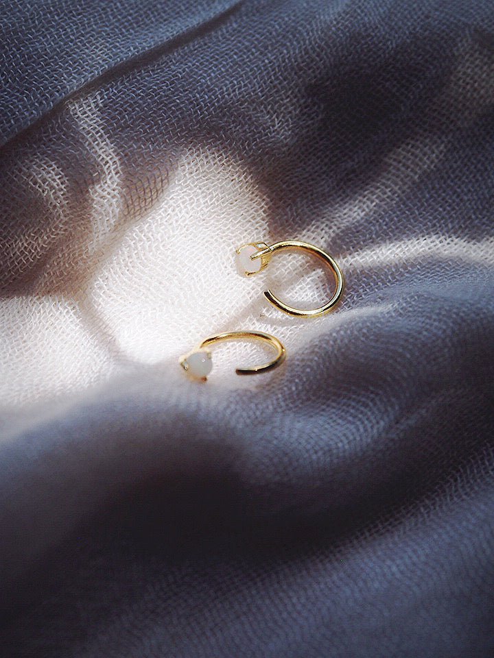 Sale - Tiny Open Opal Hoop Earrings - Kalino