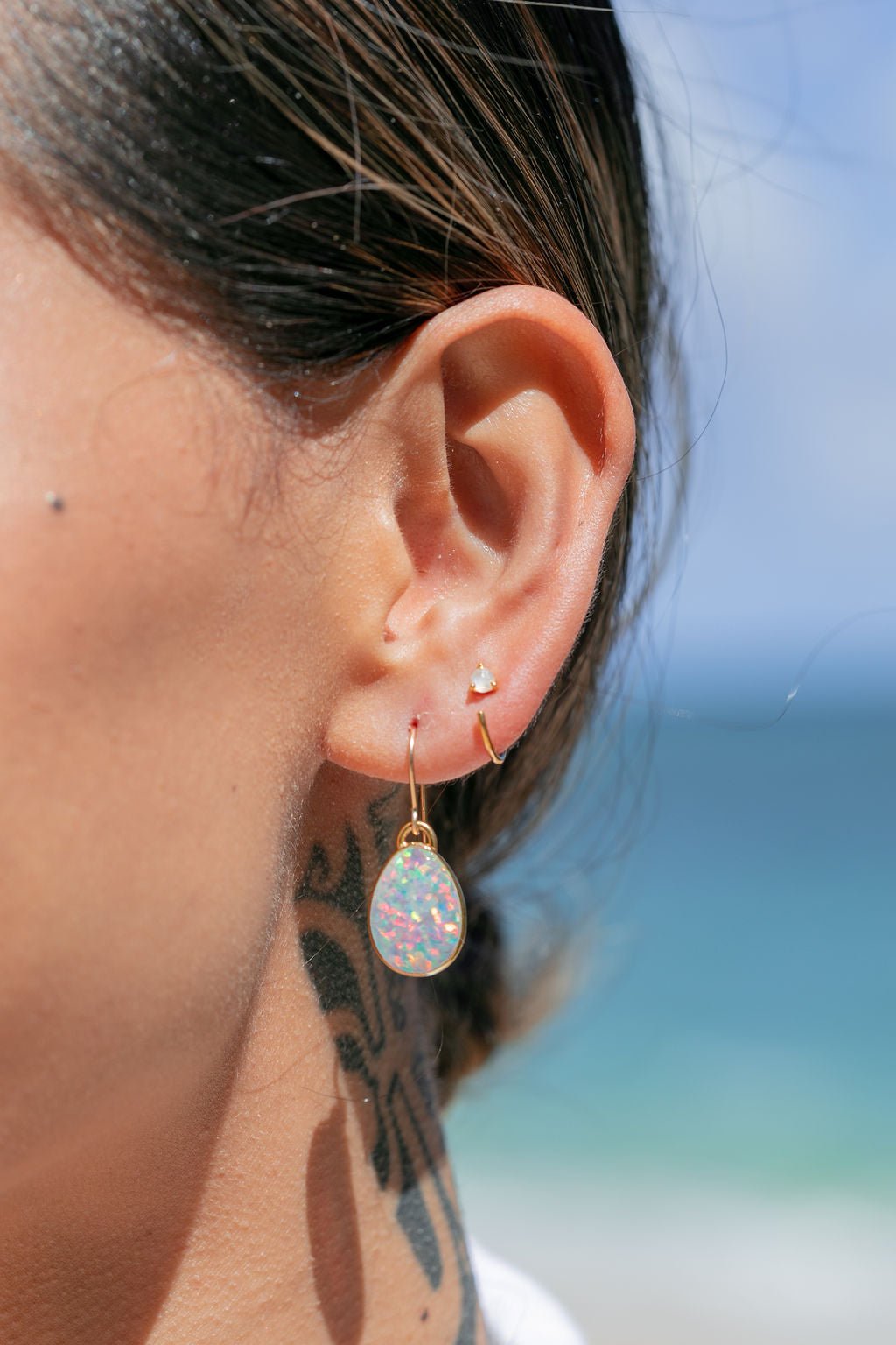 Sale - Tiny Open Opal Hoop Earrings - Kalino