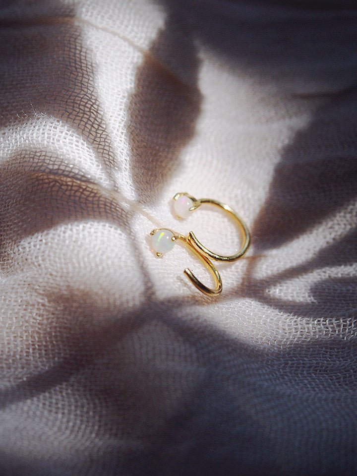 Sale - Tiny Open Opal Hoop Earrings - Kalino