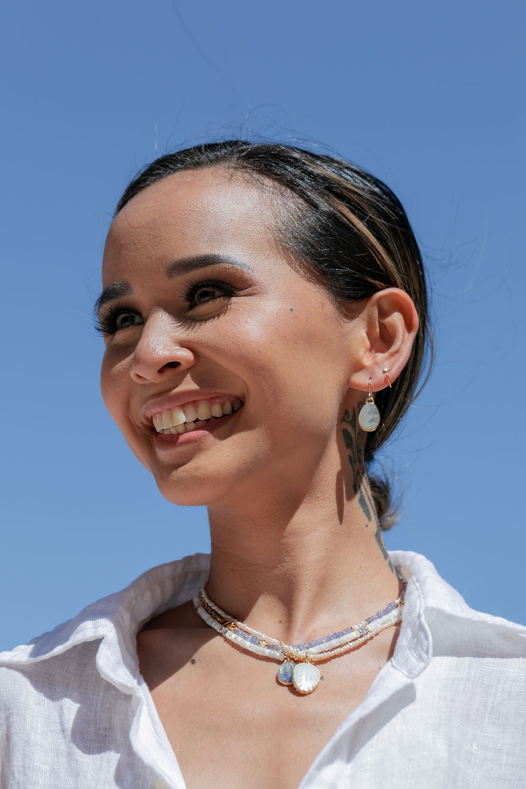 Sale - Tiny Open Opal Hoop Earrings - Kalino