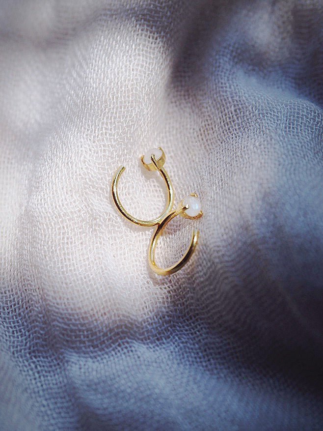 Sale - Tiny Open Rainbow Moonstone Hoop Earrings - Hokulani