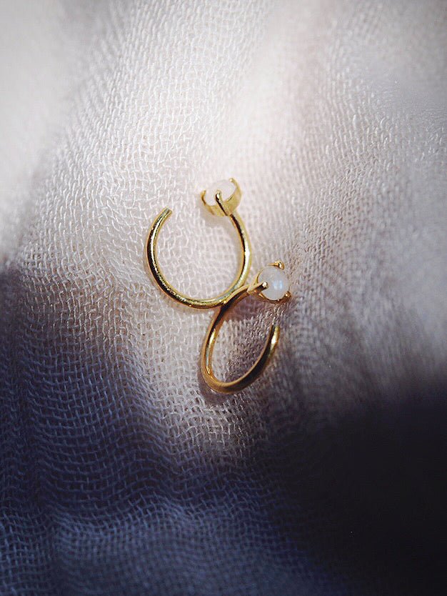 Sale - Tiny Open Rainbow Moonstone Hoop Earrings - Hokulani