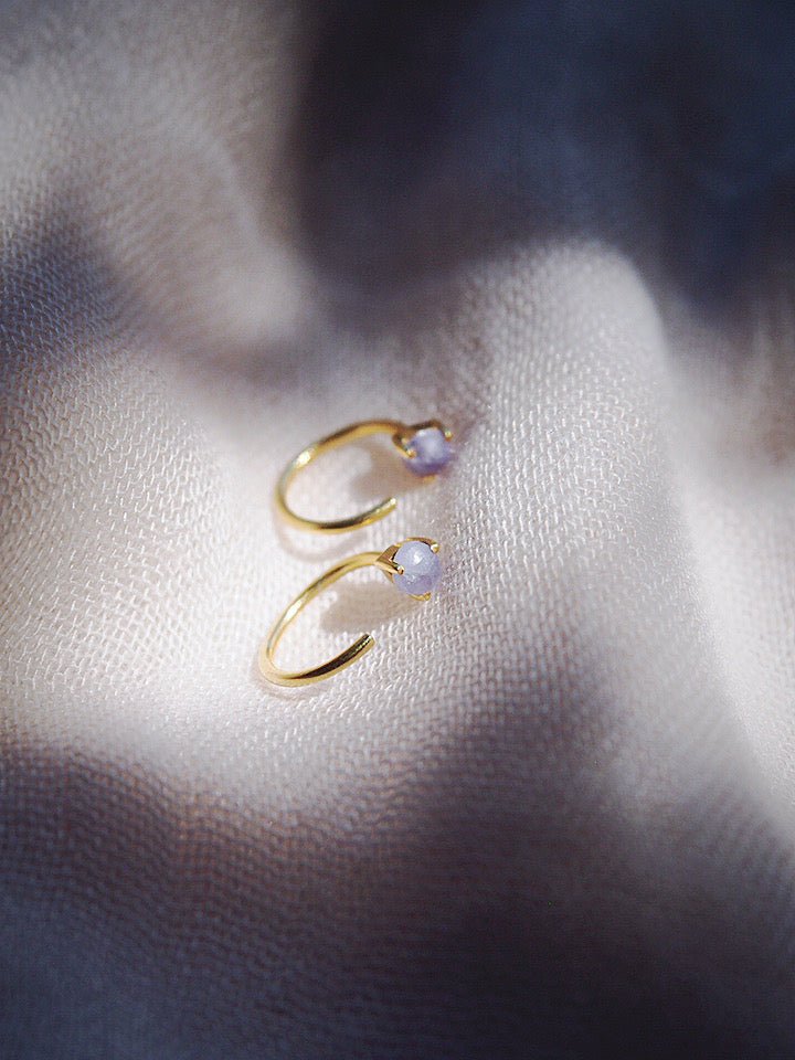 Sale - Tiny Open Tanzanite Hoop Earrings - Maka'alohi