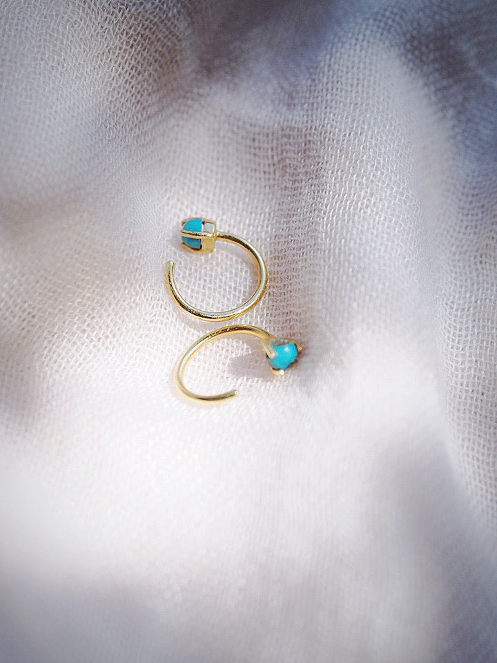 Sale - Tiny Open Turquoise Hoop Earrings - Malu