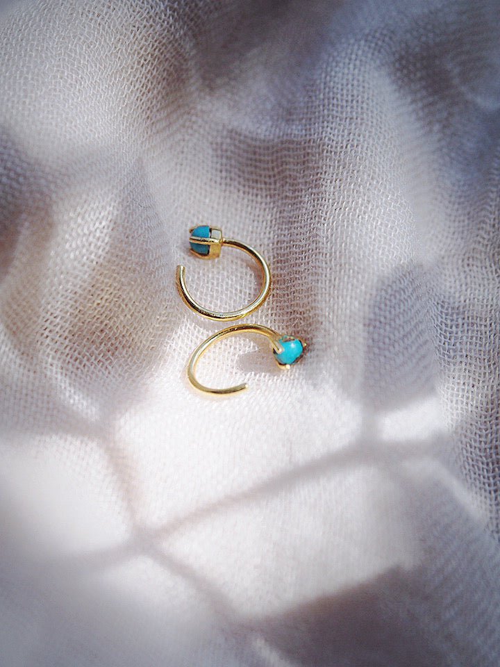 Sale - Tiny Open Turquoise Hoop Earrings - Malu