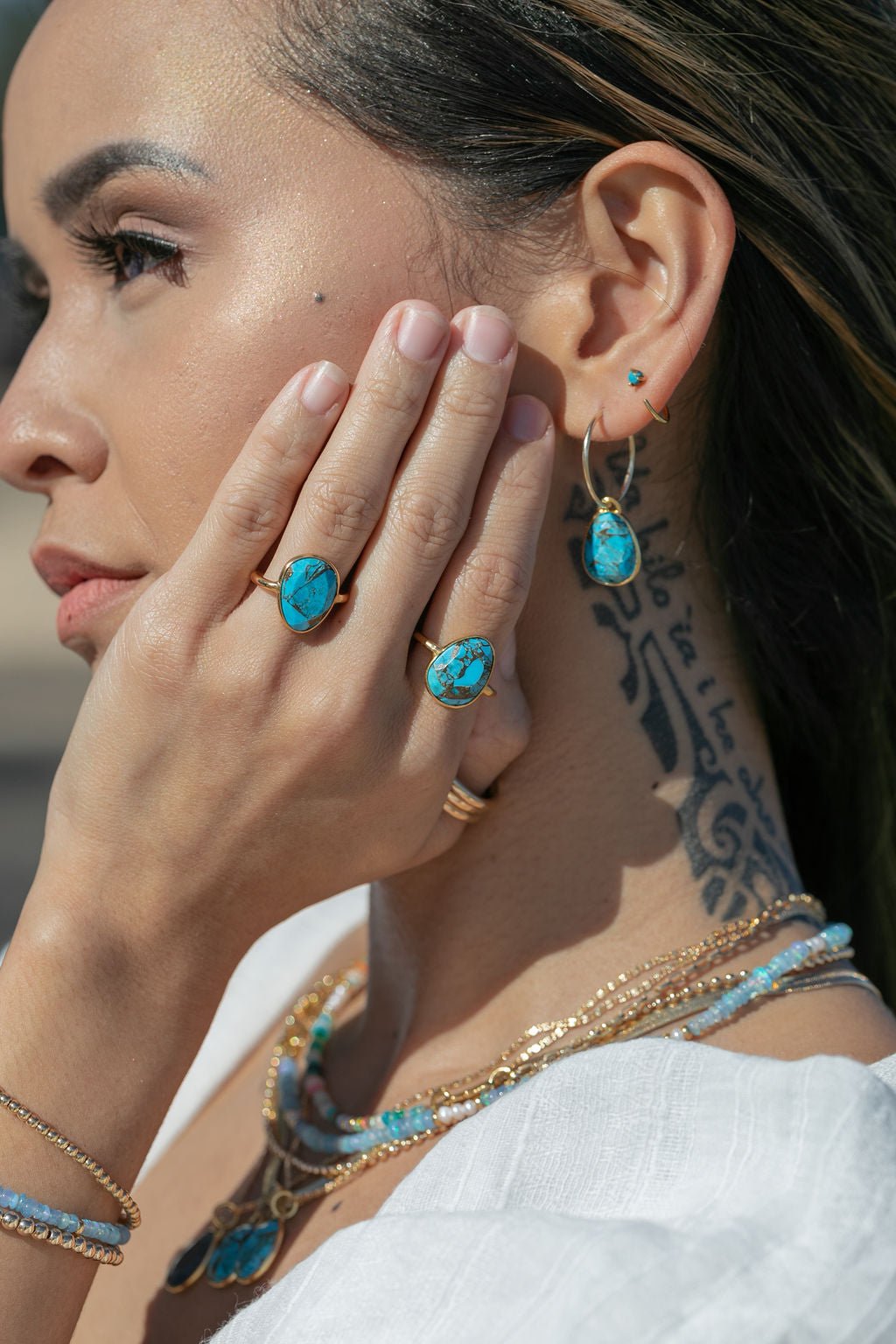 Sale - Tiny Open Turquoise Hoop Earrings - Malu