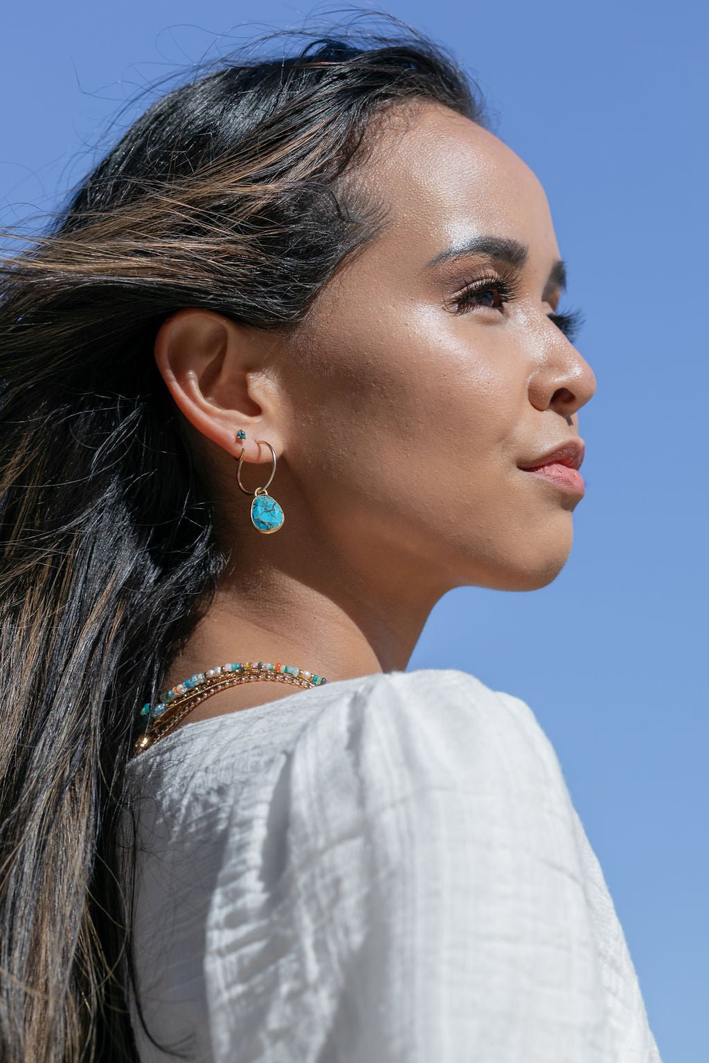 Sale - Tiny Open Turquoise Hoop Earrings - Malu