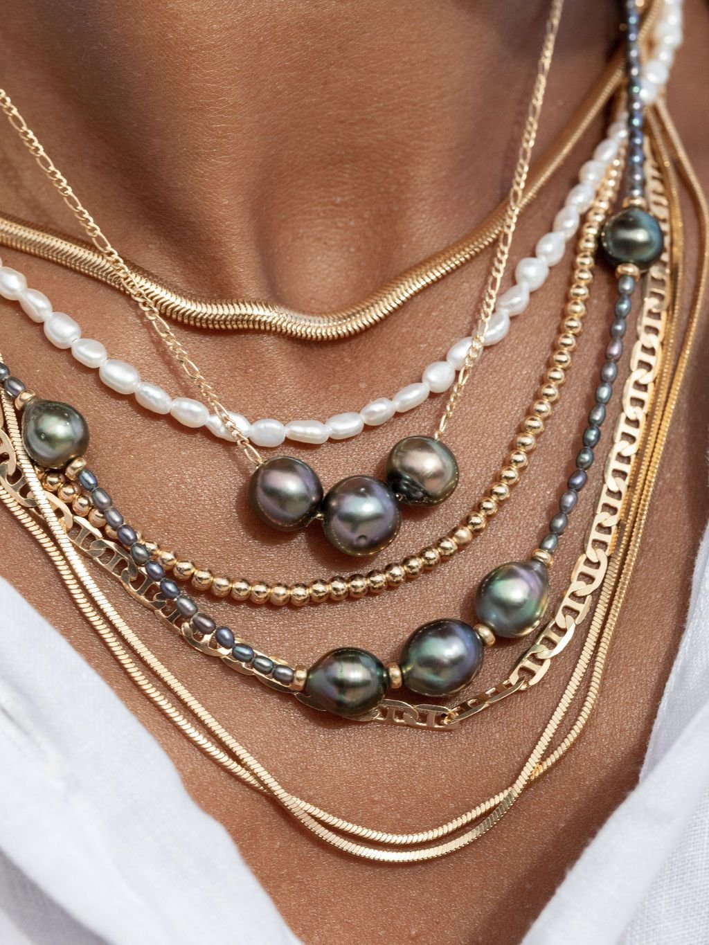 Gold Triple Floating Tahitian Pearl Necklace - Mililani