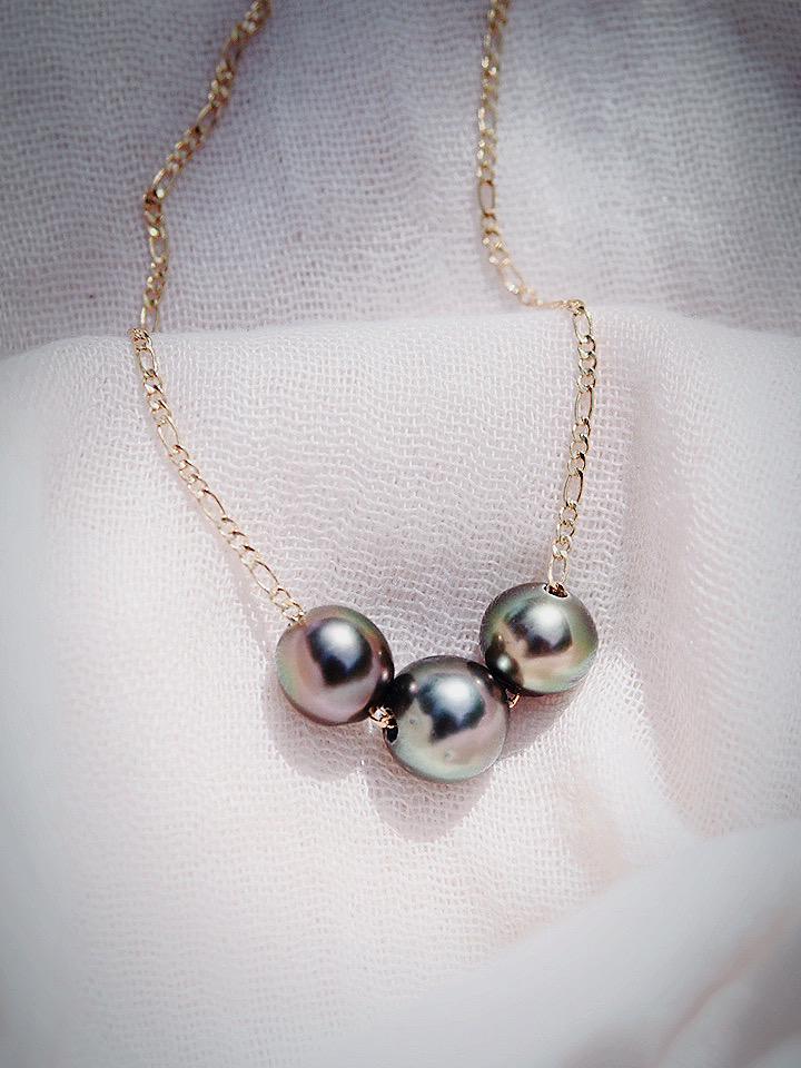Gold Triple Floating Tahitian Pearl Necklace - Mililani