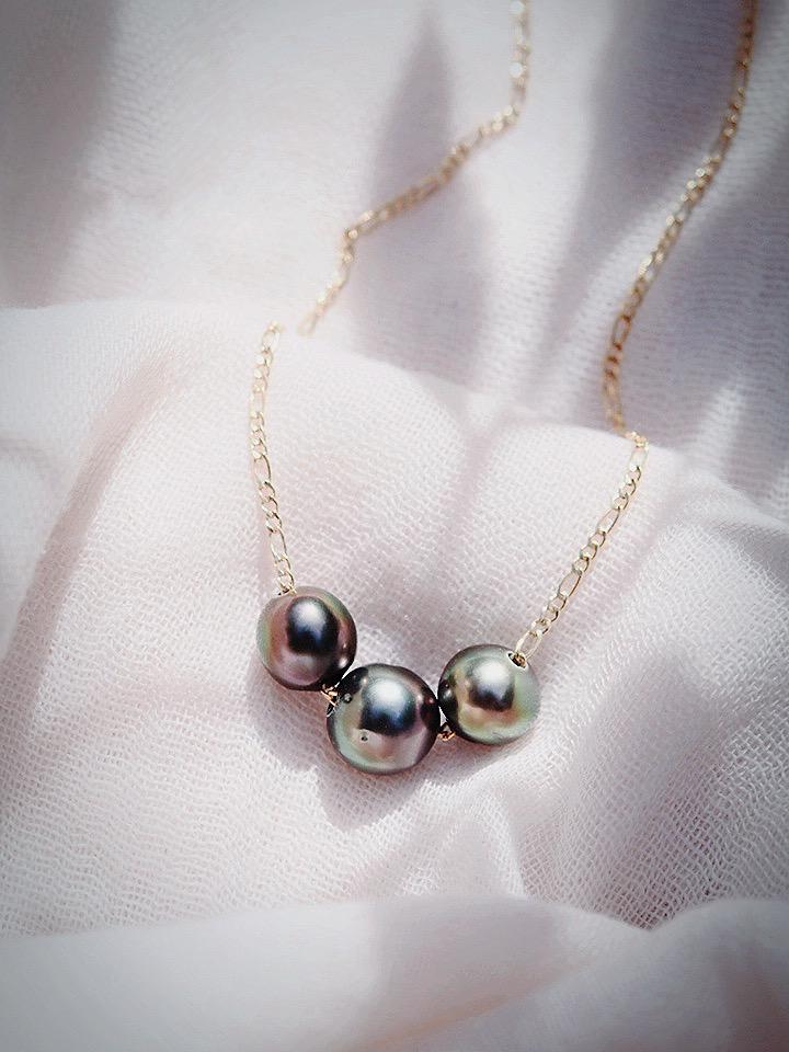 Gold Triple Floating Tahitian Pearl Necklace - Mililani