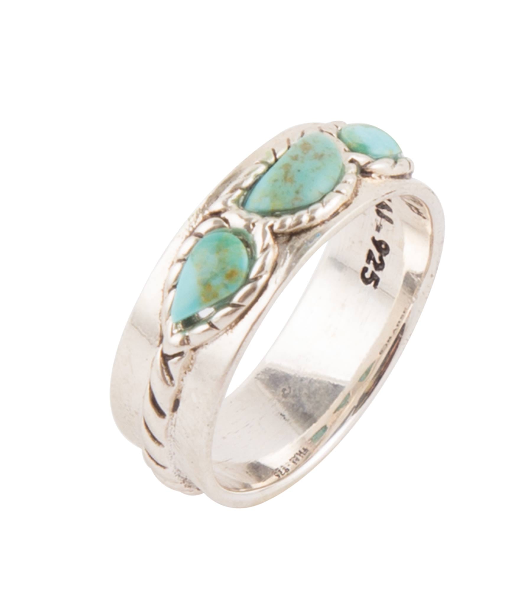 Triple Stone Simplicity Blue Turquoise and Sterling Silver Ring
