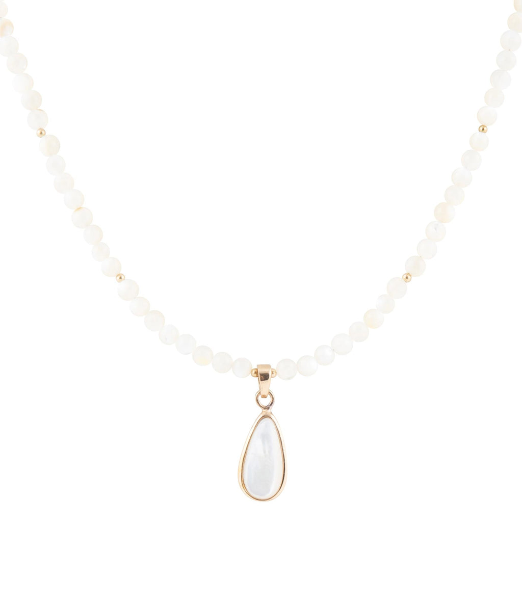 White Mother of Pearl Tear Drop Golden Pendant Necklace