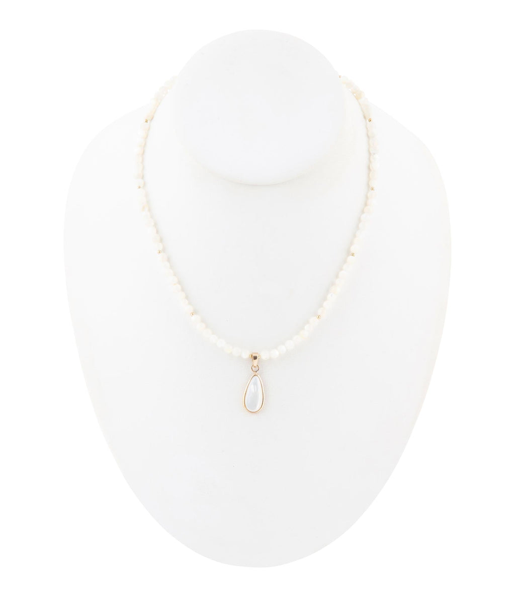 White Mother of Pearl Tear Drop Golden Pendant Necklace
