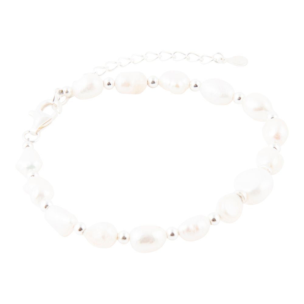 White Pearl Beaded Sterling Silver Bracelet