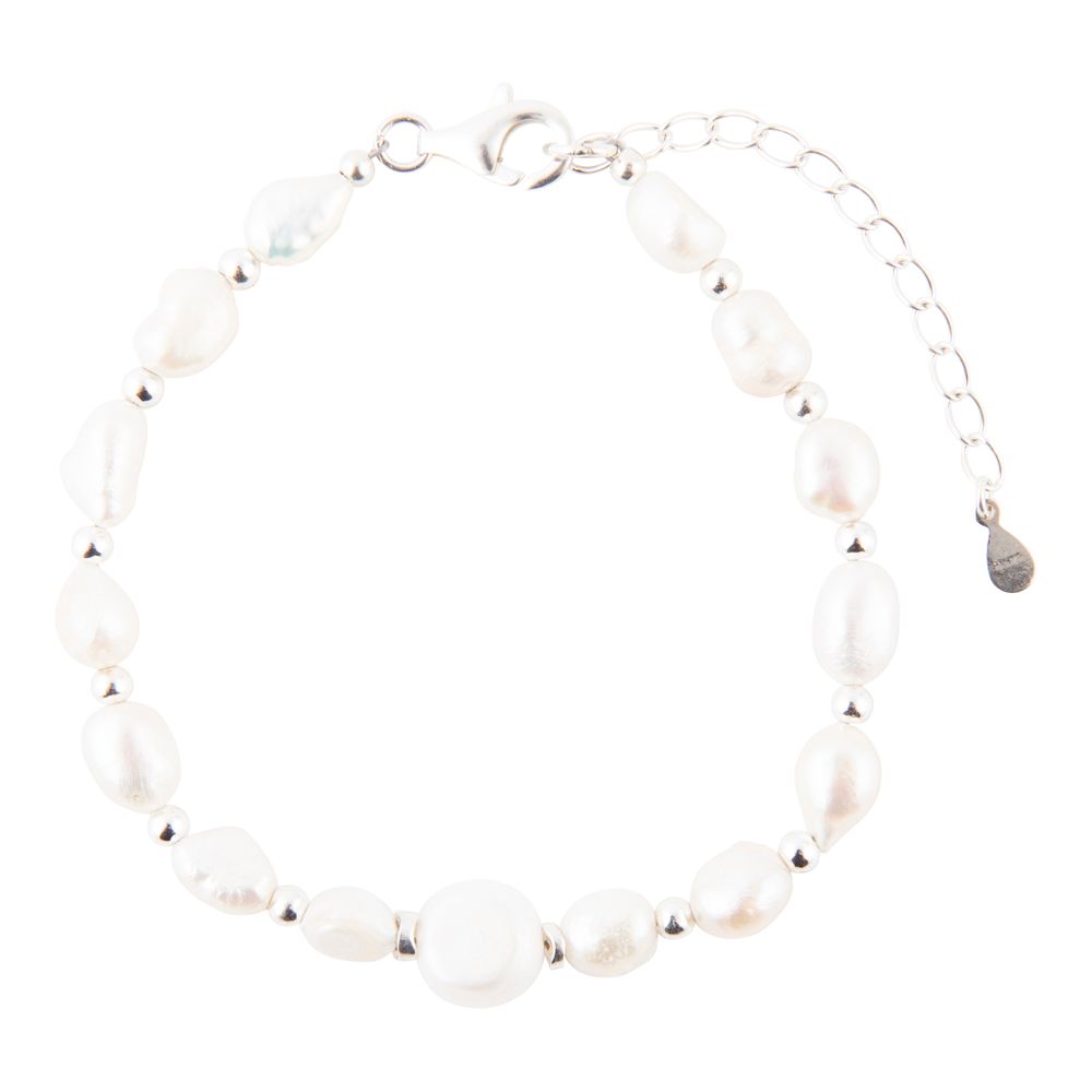White Pearl Beaded Sterling Silver Bracelet