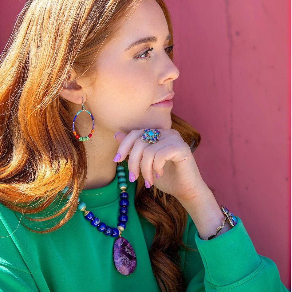 Zion Blue Turquoise Colorful Golden Cross Ring